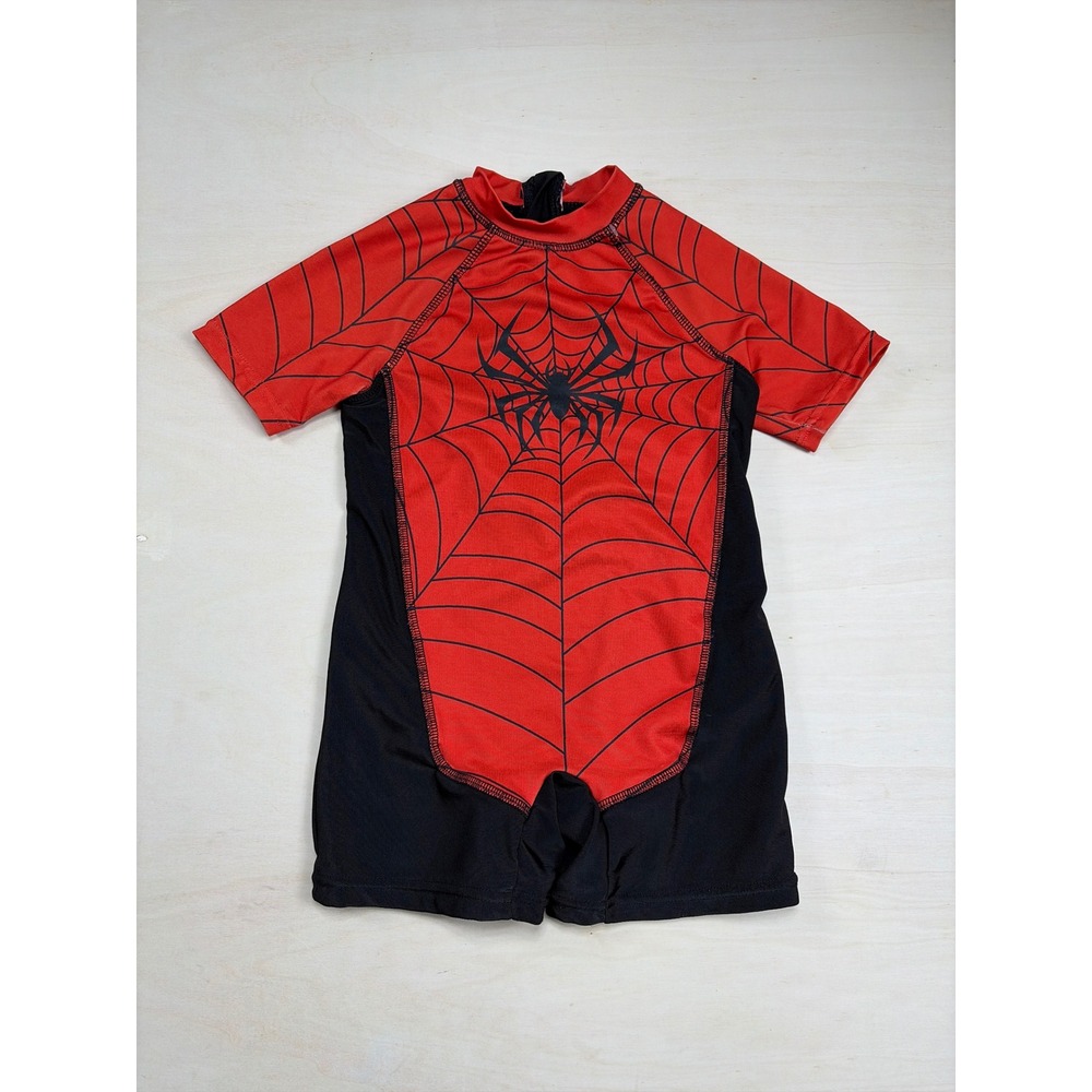 Marvel Spider-Man Boys One Piece Swimsuit Rash Guard Romper Red Black Size 5Y